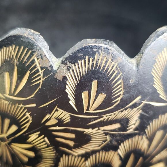 Set of 2 Vintage Brass Vases Gold Etching Hand Painted - Picture 12 of 13